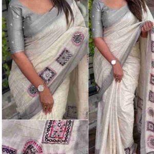 Navaratri special patch foil mirror work saree