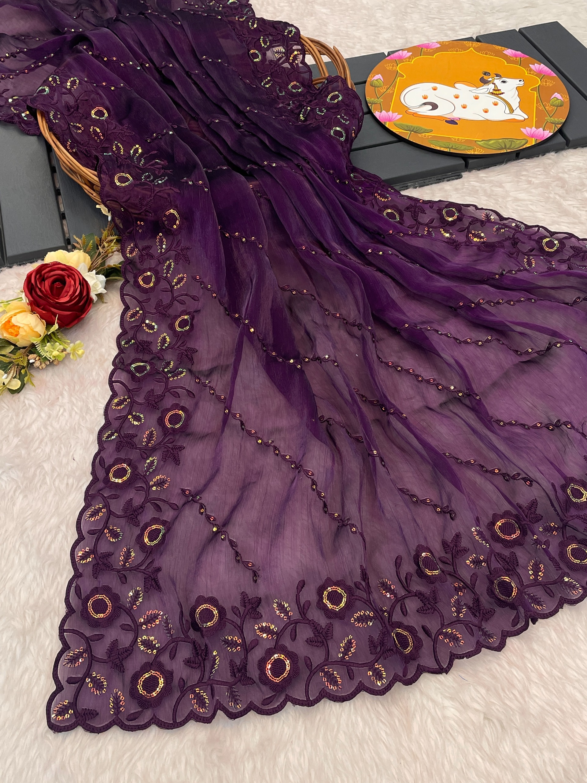 Presenting you most beautiful seqwance saree collection Fabric details - Image 3