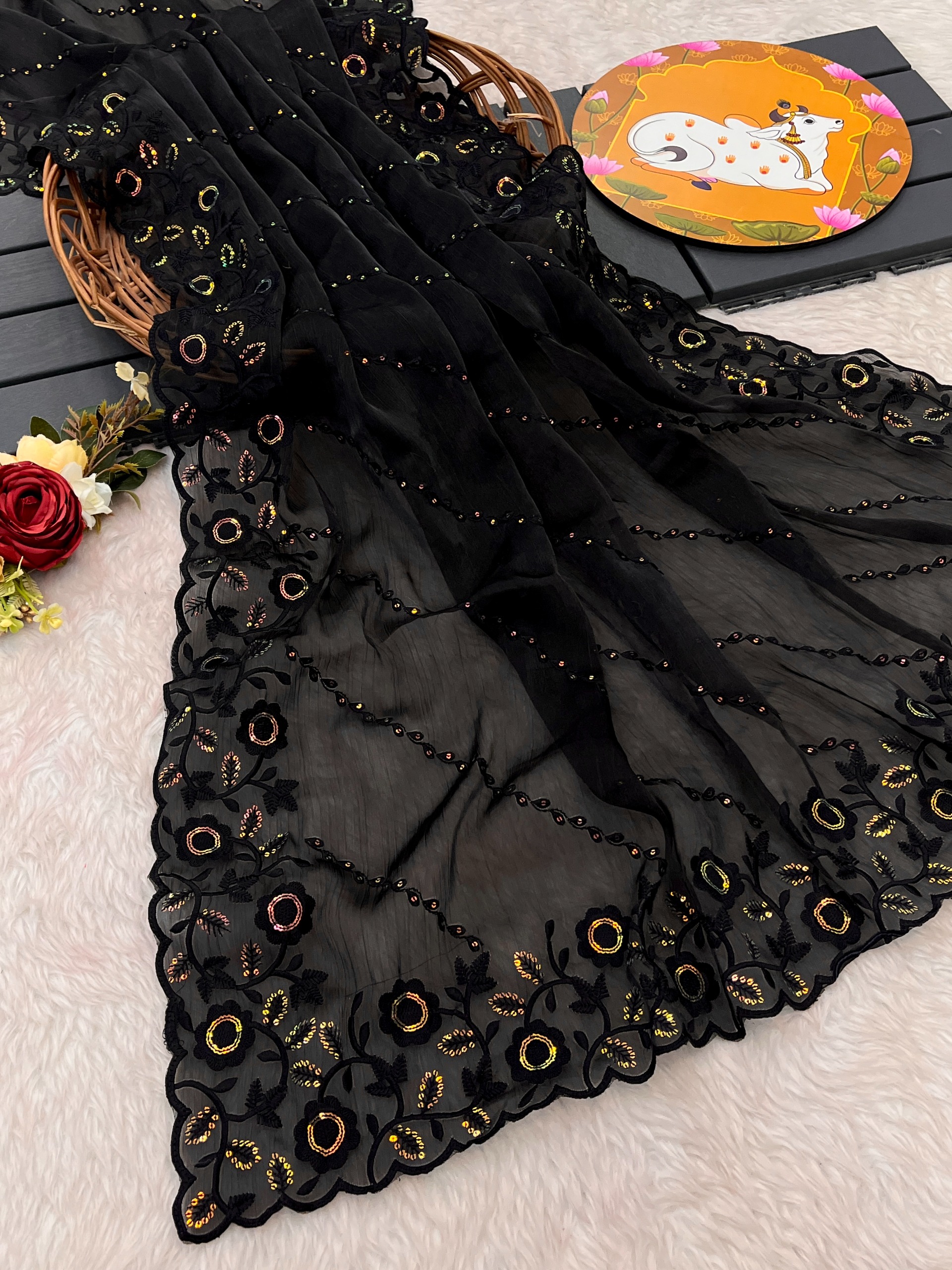 Presenting you most beautiful seqwance saree collection Fabric details - Image 6