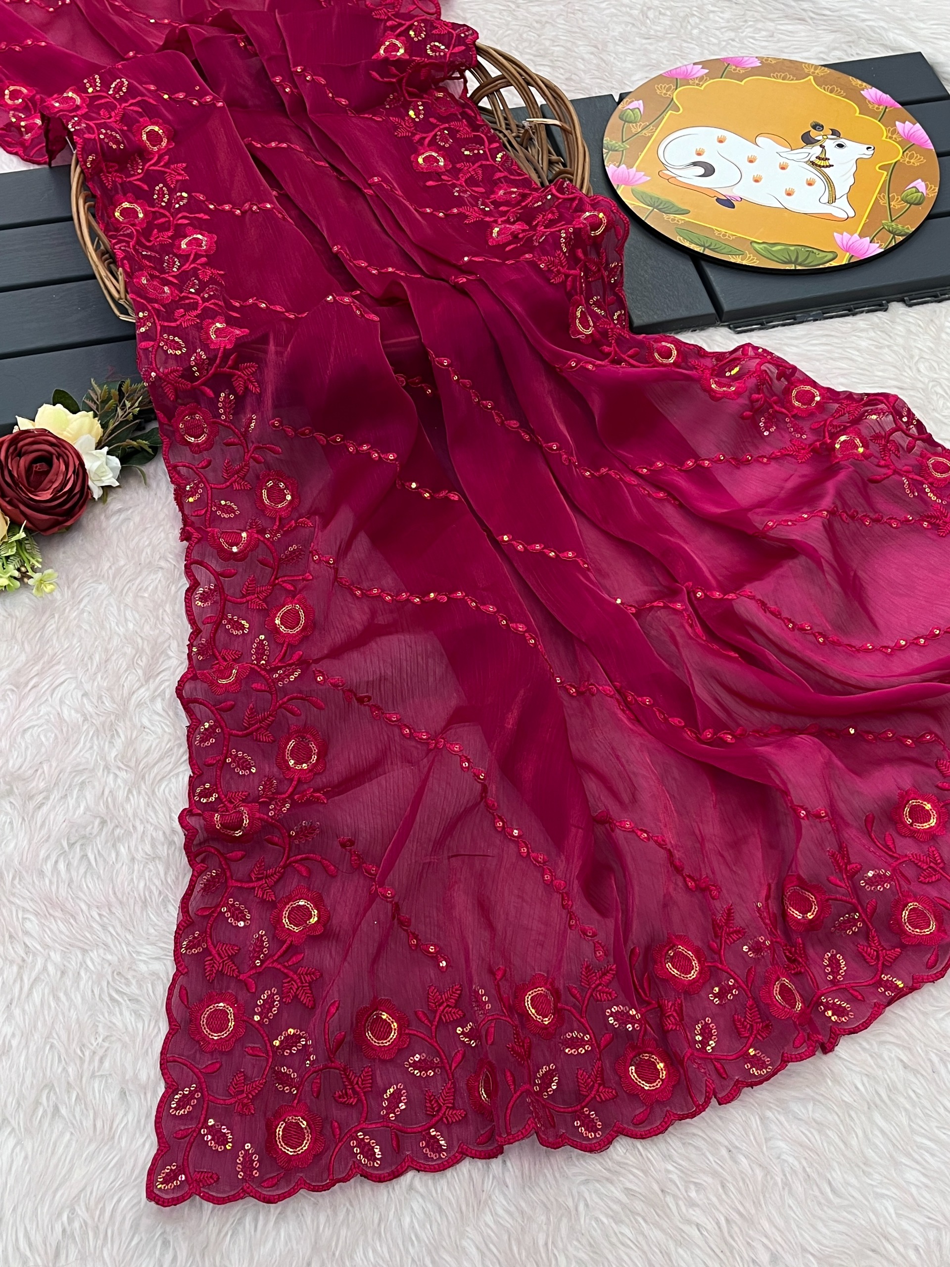 Presenting you most beautiful seqwance saree collection Fabric details - Image 5