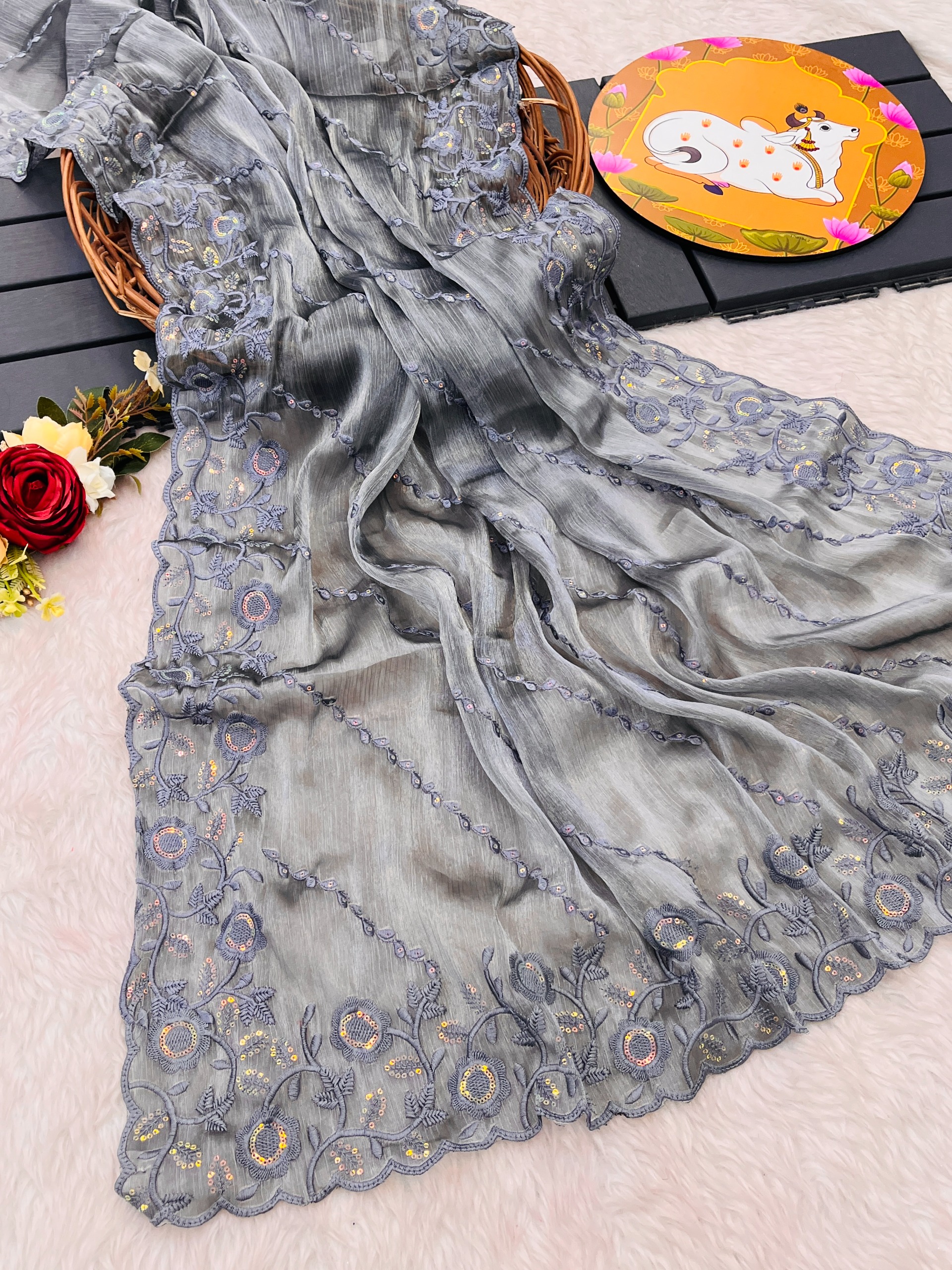 Presenting you most beautiful seqwance saree collection Fabric details - Image 4