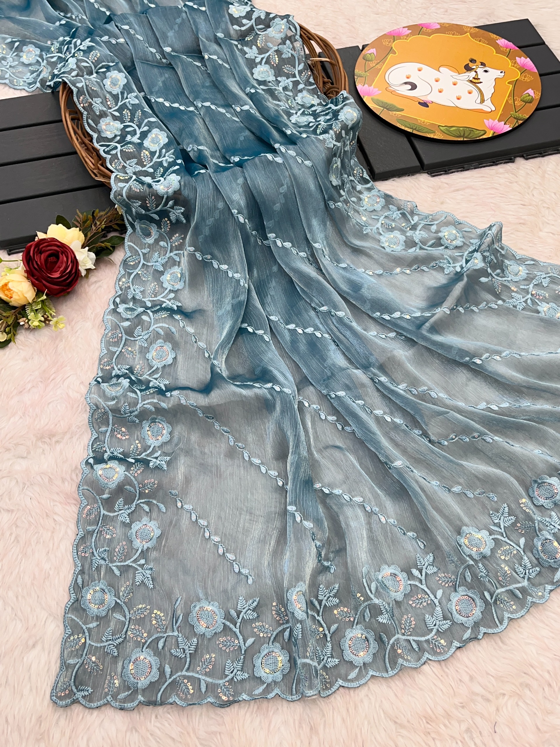 Presenting you most beautiful seqwance saree collection Fabric details - Image 2