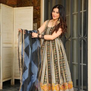 Anarkali gown - Digital printed Jimmy organza silk suit with huge flair