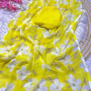 Soft georgett Saree with floral print in all over saree with printed blouse of same fabric as saree
