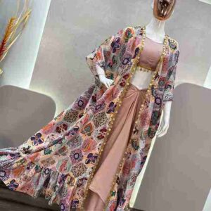 DESIGNER FANCY WESTERN STYLE FIONA SILK PRINTED AND COIN LACE WORK KOTI, CHOLI WITH WESTERN BOTTOM