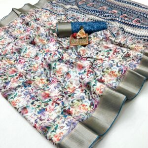 Launching New Soft Pashmina Silk Foil work and mirror work Saree With  Border With Carry Style printed pallu & border comes with contrast foil print blouse