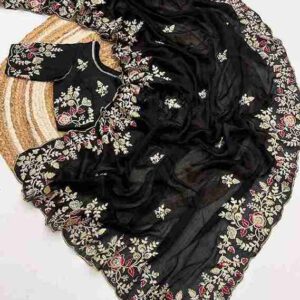 Pure  Satin Georgette   Saree with premium Coding Sequence embroidery all over the Saree with cut Border