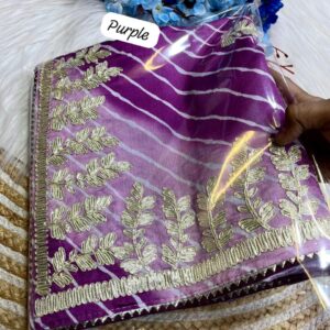 beautiful soft chinon silk lehriya multi saree with heavy cpallu ribbon gota work nd butti in whole saree