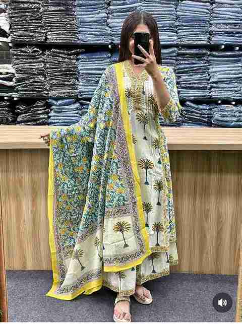 This A-line plazo set is perfect for the summer season with its vibrant floral print and confident , the included matching dupatta completes the look and adds an extra touch of style. - Image 2