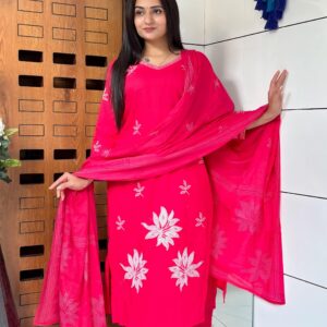 Elegant Purple Embroidered Cotton Kurta Set with Dupatta