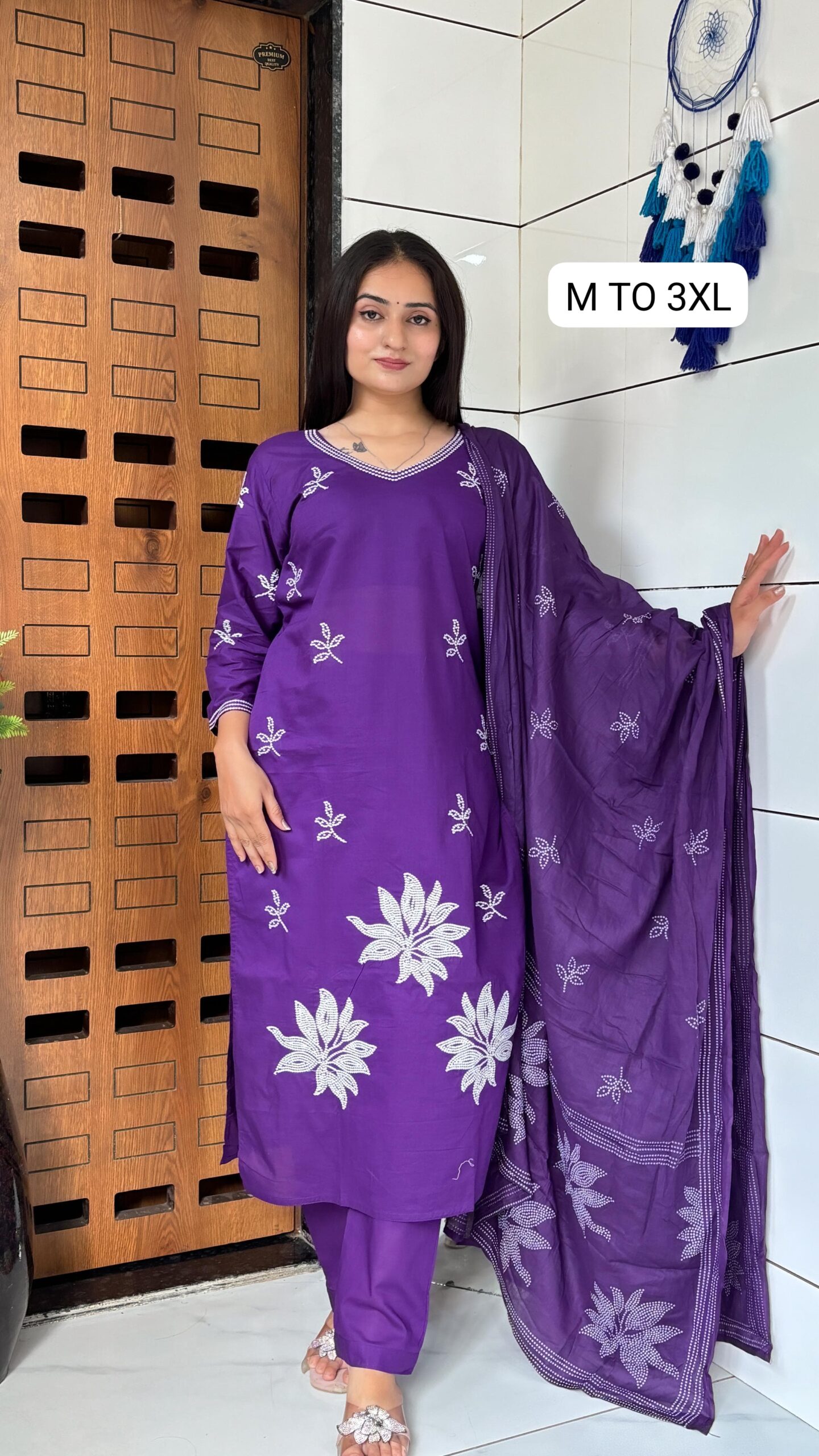 Elegant Purple Embroidered Cotton Kurta Set with Dupatta - Image 2