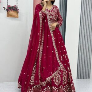 Designer Maroon Embroidered Anarkali Suit with Dupatta – Bridal & Festive Wear
