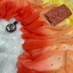 Soft crunchy saree with embroidery work with ston work saree wit cut work finishing