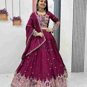 Premium Magenta Bridal Lehenga Choli with Intricate Embroidery & Mirror Work – Perfect for Weddings & Festive Occasions