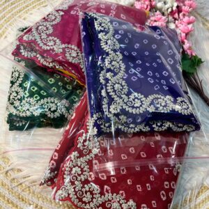 - beautiful soft c*c Georgette bandej multi color print saree with rich look pitta work with sequence work nd butti in whole