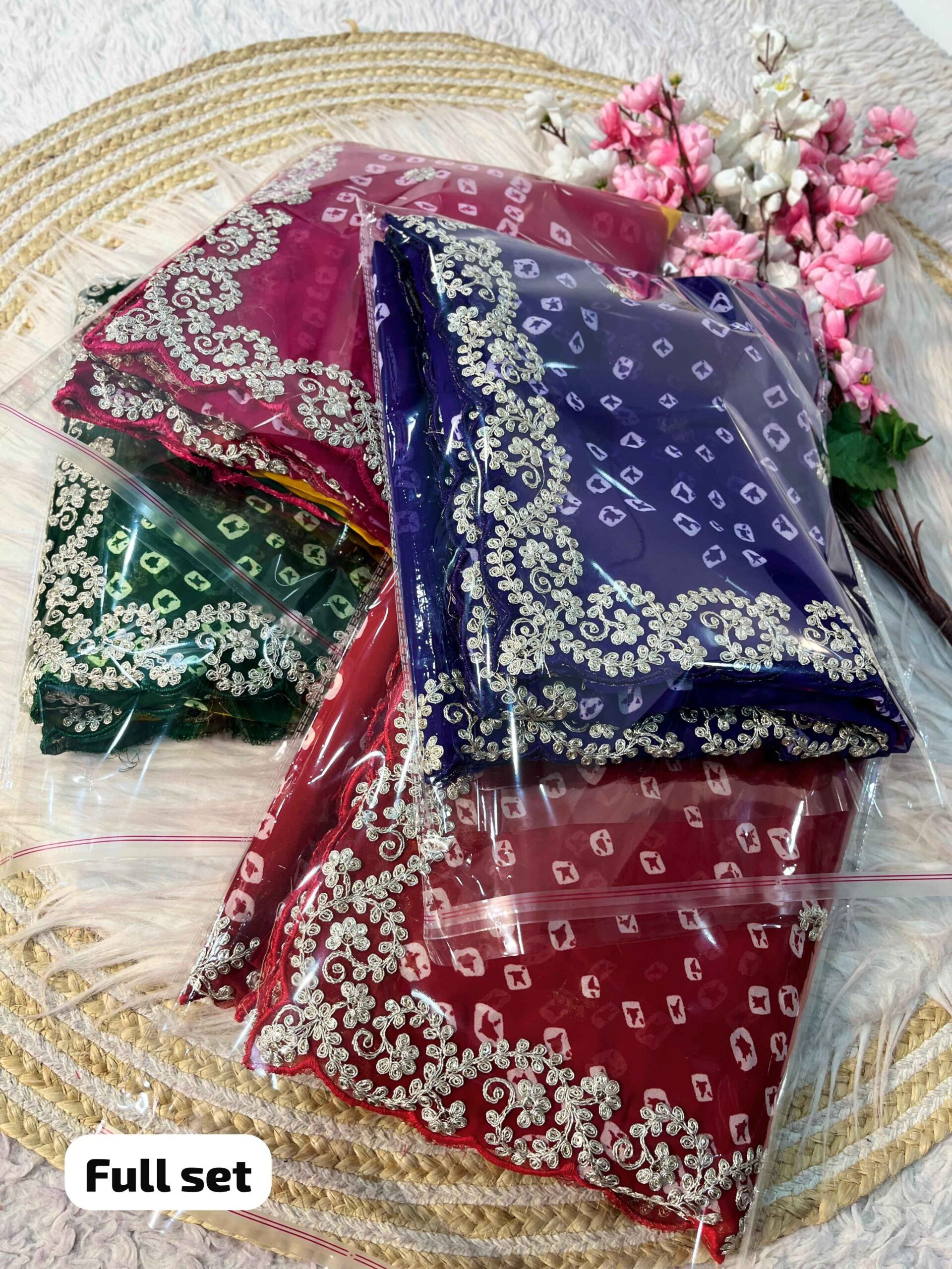 - beautiful soft c*c Georgette bandej multi color print saree with rich look pitta work with sequence work nd butti in whole