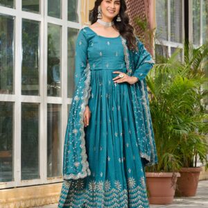 pure Vichitra silk  Anarkali kurta    Heavy 3mm sequence Embroidery Work