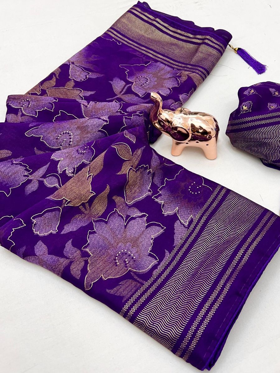 Georgette Mill Print saree With Foil Print And Ikat foil printed Blouse π - Image 2