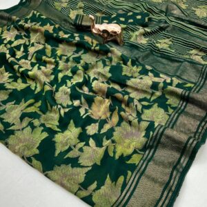 Georgette Mill Print  saree With Foil Print And Ikat foil printed Blouse 👚