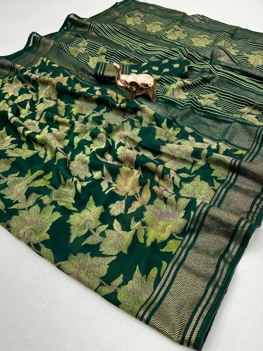 Georgette Mill Print saree With Foil Print And Ikat foil printed Blouse π