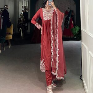 Fabric : Maska Cotton  Top Work : Sequins and Thread Embroidery Work Top Chest: 38(M),40(L)  42(XL) Top Shoulder : 15  Length : 47 Top Sleeve Length : 21   Inner : Micro Cotton