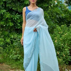 ROYAL HANDWORK  SAREE FABRICS SOFT FOX GEORGETTE